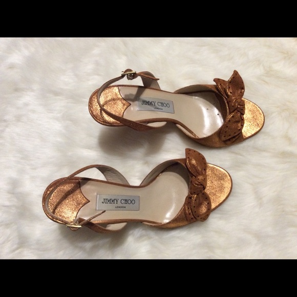 JIMMY CHOO Orange Metallic Leather SHOES size 37.5 - Picture 6 of 8